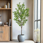 Faux Ficus Tree 7.5ft(90in) Artificial Floor Plant for Indoor Decor Realistic Potted Tree with Texture Silk Leaves and Natural Wood Trunk for Home Living Room,Office Perfect Housewarming Gift