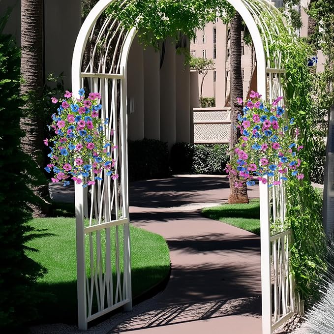 Artificial Hanging Flowers for Outdoors Spring Summer Decoration, 2PCS Silk Fake Daisy Realistic Outdoor Flowers UV Resistant Porch Patio Window Yard Decor(Purple Blue)