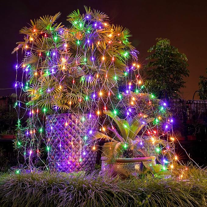 AWQ 360 LED 13.1ft x 6.6ft String Lights Christmas Net Mesh Lights 8 Modes for Christmas Wedding Party Home Garden Lawn Bushes Indoor Outdoor Decor (13.1ft x 6.6ft, Multicolor)