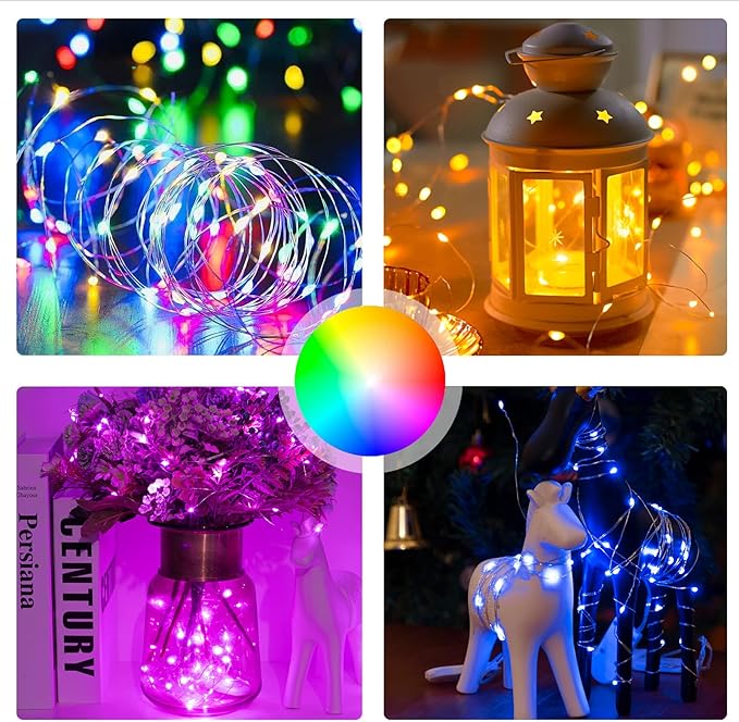 6PCS Multicolor Fairy Lights Battery Powered with Timer, 7ft 20LEDs Twinkle Mini Lights with Remote,Waterproof Small Silver Wire Firefly Starry for DIY Wedding Party Christmas