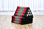 Leewadee - Comfortable Japanese Floor Mattress - Thai Floor Bed with Triangle Cushion - Futon Mattress - Thai Massage Mat, 67 x 21 inches, Black Red, Kapok Filling