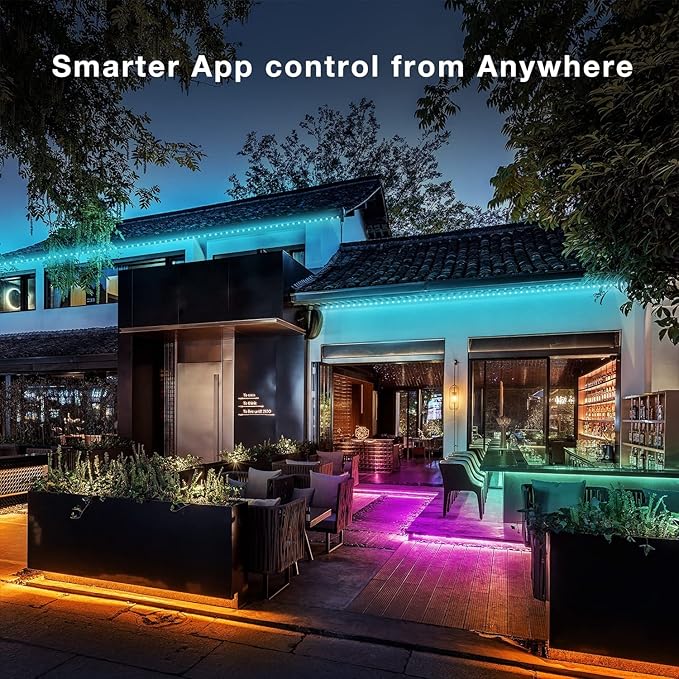 DAYBETTER 100 ft Outdoor Led Strip Lights Waterproof, Smart Light Strips with App Voice Control Remote, 5050 RGB Music Sync Color Changing Led Lights for Bedroom, Room Decor (3 Rolls of 32.8 ft)