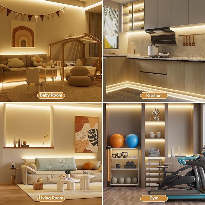 PAUTIX COB LED Strip Light 32.8ft,Engineering Level UL Listed Warm White 3000K,CRI93+ Super Bright High Lumen,Dimmable 24V Flexible LED Tape Light with RF Remote,for Cabinets,Home&Office DIY Lighting