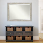 Amanti Art Silver Bathroom Mirror for Over Sink, 35x45 Crackled Metallic Rectangle Vanity Mirror, X-Large Country Rustic Frame, Hangs Horizonally and Vertically, Bathroom Wall Decor, Beveled Edge