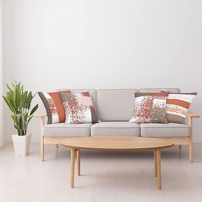 Ambesonne Grunge Throw Pillow Cushion Case Pack of 4, Abstract Design Simplistic Minimal Stripes Brushstrokes Contemporary, Modern Accent Double-Sided Digital Printing, 20", Taupe Paprika and Rose