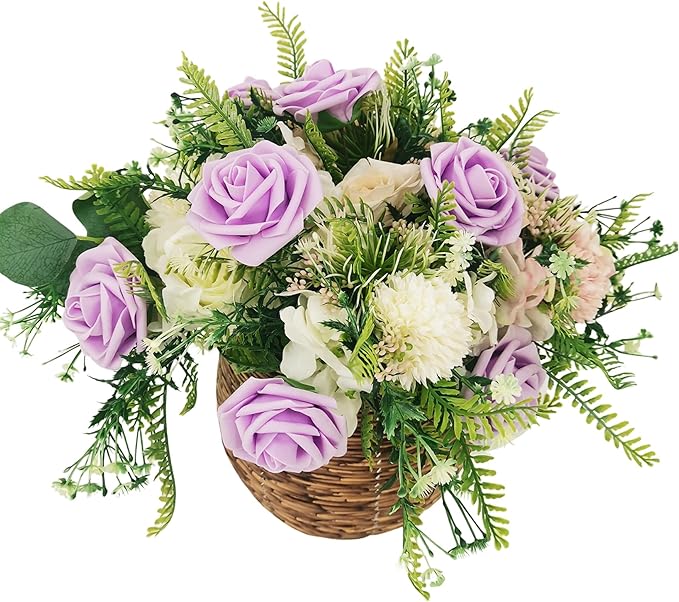 Artificial Rose Flowers 25pcs, Purple Foam Fake Rose Faux Flower for Wedding Bouquets Bridal Shower Centerpieces Floral Arrangements Home Decorations Party Backdrops Table