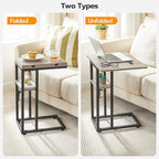 HOOBRO Foldable End Table, C Shaped Side Table with Storage Shelf, Small Snack Table Suitable for Living Room Bedroom Small Spaces, Easy Assembly, Greige and Black BG29SF01