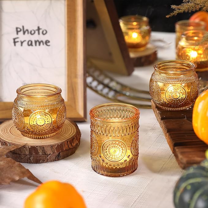 36 Pcs Amber Glass Candle Holders - Fall Votive Candle Holders for Party Decorations, Thanksgiving & Christmas Table Centerpieces
