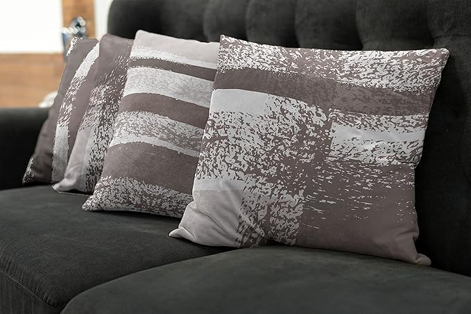 Ambesonne Grunge Throw Pillow Cushion Case Pack of 4, Abstract Design Simplistic Minimal Stripes Brushstrokes Contemporary, Modern Accent Double-Sided Digital Printing, 20", Taupe Grey and Dimgray