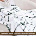 PHF 100% Cotton Tie-dye Waffle Weave Blanket Queen Size,Soft Breathable Skin-Friendly Durable Layering for All Season, Manual Elegant Delicate Pattern for Bed, Home Decor, Couch,Tie Dyed Green, 90x90