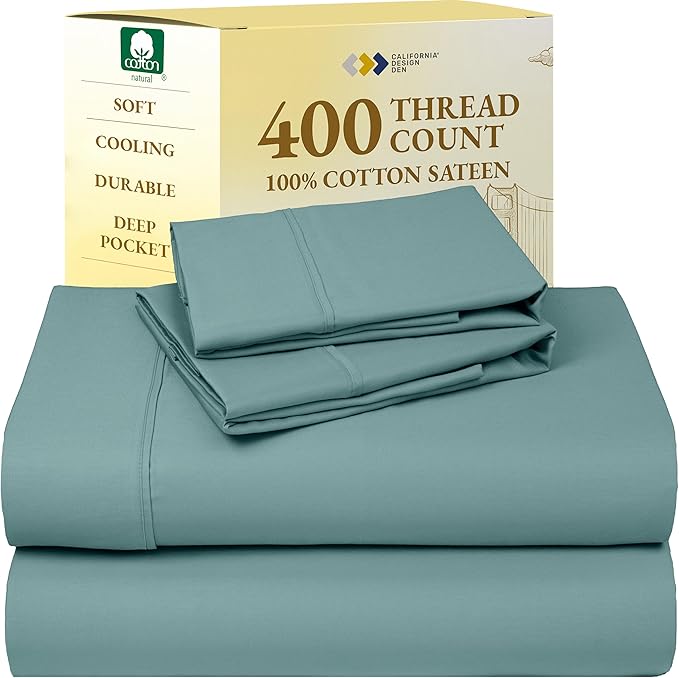California Design Den King Size Sheets Set - 400 Thread Count Sateen, Natural 100% Cotton Sheets with Deep Pockets, Breathable, Cooling and Durable Bedding Set - Teal