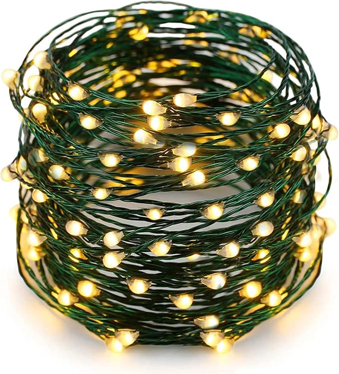 Twinkle Star, 4 Inches Indoor Outdoor, LED String Light Dimmable Control Starry Green Wire Lights Home Lighting Bedroom Wedding X-mas Party Decoration, Warm White