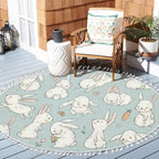 Round Rugs Cute Bunny Carrot Collection Hand Drawn Boho Area Rug Linen and Cotton Carpet Meditation Rug Washable Hallway Runner Mat Accent Rug for Bedroom Bathroom 6ft