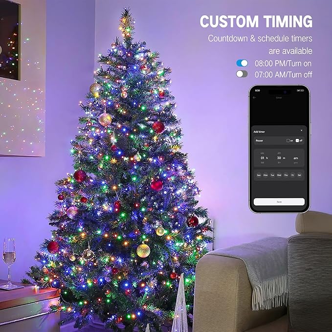 BrizLabs Smart Christmas Lights, 33FT 100 LED Color Changing String Lights APP/Voice Control, Warm White & Colored Dimmable Christmas Tree Light Music Fairy Light for Xmas Indoor Outdoor Home Decor