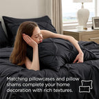 Bedsure Full Comforter Set Black - Bed in a Bag Full Size Bedding Set 7 Pieces, GentleSoft™ Pintuck Bed Set Gift for Family, Pinch Pleat All Season Comforter with Sheets, Pillowcases & Shams