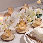 24pcs Ribbed Assorted Gold Votive Candle Holders for Table Centerpiece, Tea Lights Candle Holder Glass, Gold Candle Holders for Wedding Table Decor, Party and Holiday Decorations