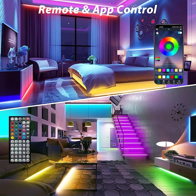 Led Lights for Bedroom 100ft Color Changing RGB Led Strip Lights Music Sync, DIY Led Light Strip with Remote and App Control, Dimmable Led Lights for Room Party Home Decor Cool Things(1*100ft)