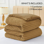 BEDELITE Fleece Full Comforter Set -Super Soft & Warm Fluffy Brown Bedding, Luxury Fuzzy Heavy Bed Set for Winter with 2 Pillow Cases