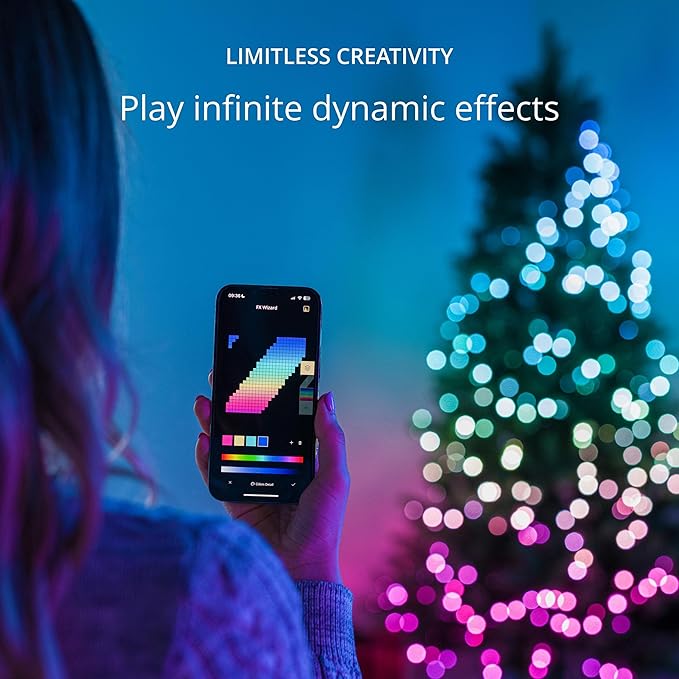 Twinkly Strings 250 RGB LEDs, in- and Outdoor LED Light String, Smart Multicolor LED Lights, Compatible with HomeKit, Alexa and Google Home, Gaming, IP44, App Control, Black Wire, 65.6ft