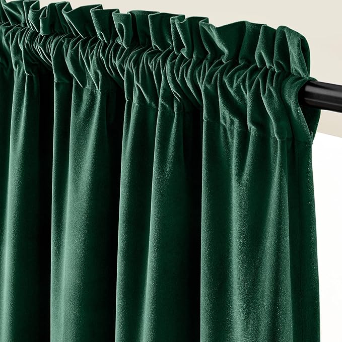 Lazzzy Velvet Blackout Curtains Thermal Insulated Room Window Drapes Super Soft Luxury Curtains for Living Room Bedroom Rod Pocket 2 Panels, Emerald Green, 62" W x 96" L
