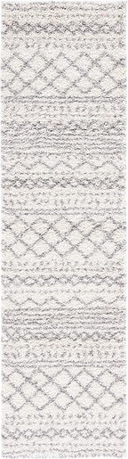 SAFAVIEH Arizona Shag Collection Runner Rug - 2'3" x 8', Ivory & Grey, Moroccan Design, Non-Shedding & Easy Care, 1.6-inch Thick Ideal for High Traffic Areas in Living Room, Bedroom (ASG741F)