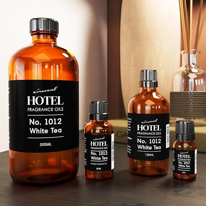 AirScent Hotel Diffuser Oil No. 1012 Inspired by The White Tea Hotel Scent - Premium Fragrance Oil for Ultrasonic and Waterless Diffusers and Crafting - 10 mL, 0.34 fl oz Glass Dropper Bottle