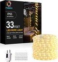 33FT 360 LED Rope Lights Outdoor - Connectable Waterproof Flexible Tube Lighting for Deck, Patio, Garden, Stair Railing & Above Cabinet Decor(Warm White)