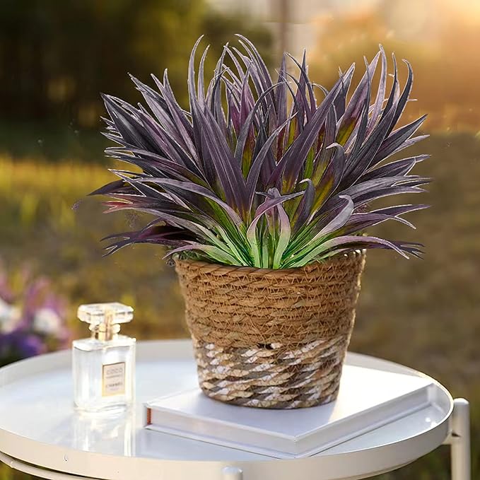 8 Pcs Outdoor Fake Plants UV Resistant Artificial Tall Grass Plants Faux Tropical Flowers Bushes Décor Fall Winter Summer Planters Patio Front Door Porch Plastic Greenery & Shrubs Decoration