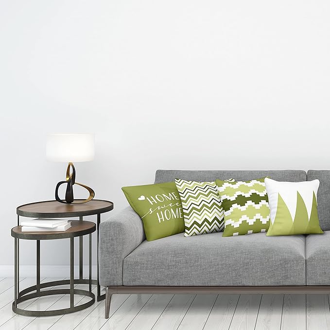 Ambesonne Modern Throw Pillow Cushion Case Pack of 4, Geometric Style Pattern of Triangles Zigzags Love Home Phrase Design, Modern Accent Double-Sided Digital Printing, 20", Olive Green and White