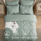 Bedsure Oversized King Comforter Set Sage Green - Bed in a Bag Bedding Set 7 Pieces, GentleSoft™ Pintuck Bed Set Gift for Family, Pinch Pleat Sage Green Comforter with Sheets, Pillowcases & Shams