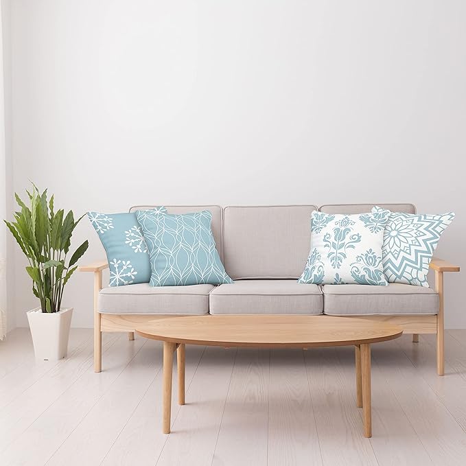 Ambesonne Retro Throw Pillow Cushion Case Pack of 4, Trellis Grid Medieval Floral Damask Mandala Flower Ornament in Modern Monochrome, Modern Accent Double-Sided Digital Printing, 20", Pale Blue Grey