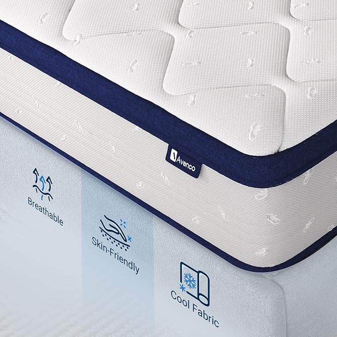 Avenco 14 Inch Queen Mattresses in a Box, Hybrid Queen Size Mattresses with Comfort Foam and Pocket Coils for Pressure Relief & Motion Isolation