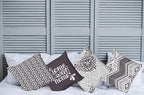 Ambesonne Geometric Throw Pillow Cushion Case Pack of 4, Home Phrase Minimal Zigzag Squama Dahlia Flower Petals Chevron Tribal, Modern Accent Double-Sided Digital Printing, 24", Dark Mauve and White