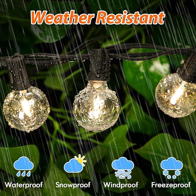 50FT Outdoor String Lights with 3 Color Lights, Dimmable G40 Globe String Lights for Outside with Remote, Waterproof Patio Lights with 25+1 Shatterproof Bulbs for Wedding Party Backyard Home Christmas