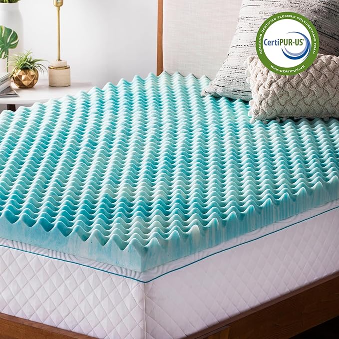 Linenspa 2 Inch Convoluted Gel Swirl Memory Foam Mattress Topper - Promotes Airflow - Relieves Pressure Points - Queen