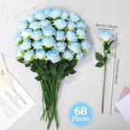 68 Pcs Ice Blue Artificial Roses Fake Flowers,Silk Flowers with Stems for DIY Wedding Bridal Shower Centerpieces Arrangements Tables Decorations
