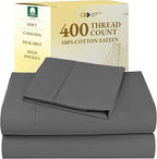 California Design Den Twin XL Sheet Sets - 100% Cotton Sheets, 400 Thread Count Sateen, Deep Pockets, Cooling and Durable Bedding, Dorm Essentials for Guys - Grey