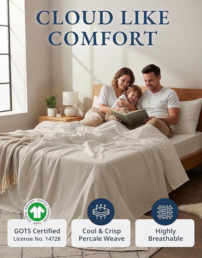 LANE LINEN 100% Organic Cotton California King Sheets Set, 4-Piece Pure Organic Cotton Long Staple Percale Weave Soft Best Bedding Sheets for Bed, Fits Mattress Upto 15" Deep - Glacier Grey