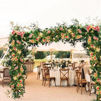 RECUTMS 4pcs Hanging Rose Flower Artificial Plants 32-in Fake Ivy Vine with 30 LED Fairy String Lights Outdoor UV Resistant Plastic Roses for Home Room Wedding Decor (Champagne)