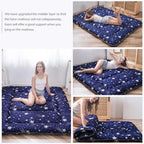 MAXYOYO Navy Starry Sky Japanese Futon Mattress, Tatami Mat Portable Camping Mattress, Kids Sleeping Pad, Foldable Roll Up Floor Lounger Couch Bed, Twin Size with Cover