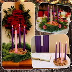 Mumufy 5 Pcs Advent Candle Holder Set Christmas Centerpiece Religious Decorations Snowflake Shape Wooden Advent Candlestick Holders with Purple Pink Taper Candles for Thanksgiving Christmas Nativity