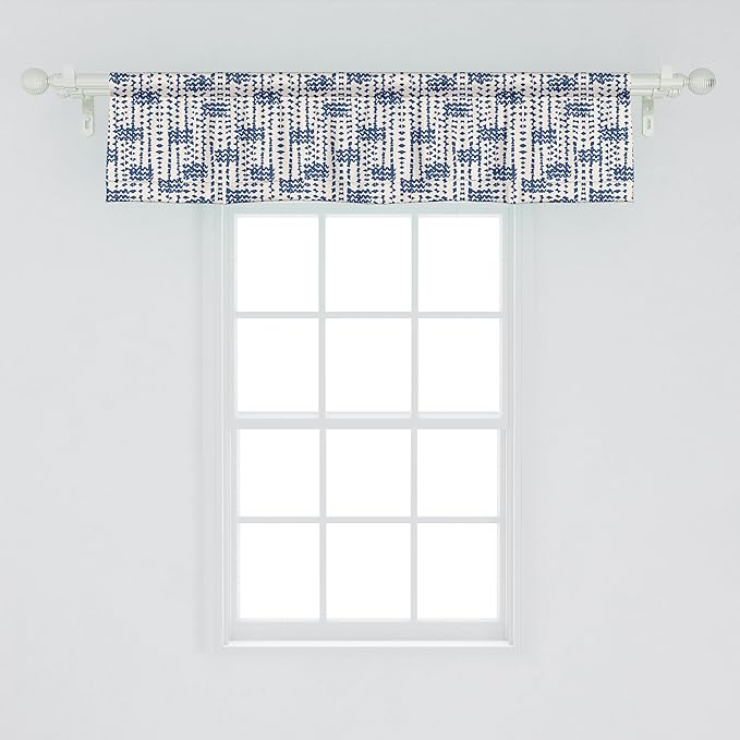 Ambesonne Ethnic Window Valance, Messy Waves and Small Triangles Indonesian Traditional Pattern Watercolors, Curtain Valance for Kitchen Bedroom Decor with Rod Pocket, 54" X 12", Navy Blue and Cream