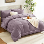 CozyLux Full Size Comforter Set Dusty Purple - 7 Pieces Bed in a Bag Dusty Purple Comforter Full Size, Bedding Set with All Season Quilted Comforter, Flat Sheet, Fitted Sheet, Pillowcases