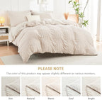 HYMOKEGE Beige California King Comforter Set Seersucker 7 Pieces, All Season Luxury Bed in a Bag for Bedroom, Bedding Set with Comforters, Sheets, Pillowcases & Shams