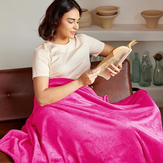 Exclusivo Mezcla Extra Large Fleece Throw Blanket for Couch, Sofa, 300GSM Super Soft and Warm Blankets, Hot Pink Throw All Season Use, Cozy, Plush, Lightweight, 50x70 Inches
