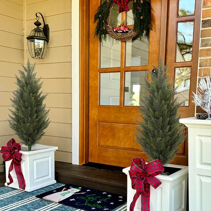 3.6FT Fake Topiary Trees Artificial Outdoor 2 Pcs Faux Cedar Tree UV Resistant Shrubs for Outdoor Patio, Porch, Garden Indoor Planters Home Decoration