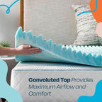 Linenspa 2 Inch Convoluted Gel Swirl Memory Foam Mattress Topper - Promotes Airflow - Relieves Pressure Points - Queen