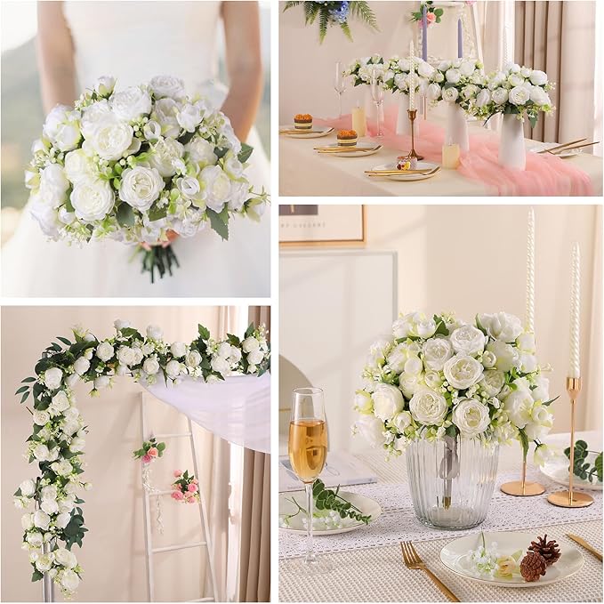 Luyue 8 Packs Peonies Artificial Flowers Vintage Faux Peony Bouquet Fake Flower for Vase Silk Floral Arrangements for Table Centerpiece Wedding Decoration Indoor Home Decor