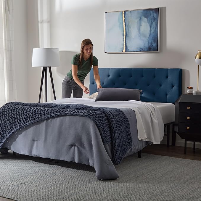 Lucid Mid-Rise Upholstered Headboard - Diamond Tufted - Padded Polyester - Adjustable Height from 34” to 46” - Easy Assembly - Bed Frame or Wall Mount - Sturdy - Cobalt - Full / Full XL Size
