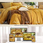 MooMee Bedding Duvet Cover Set 100% Washed Cotton Linen Like Textured Breathable Durable Soft Comfy (Solid Yellow, Twin 68"x90")